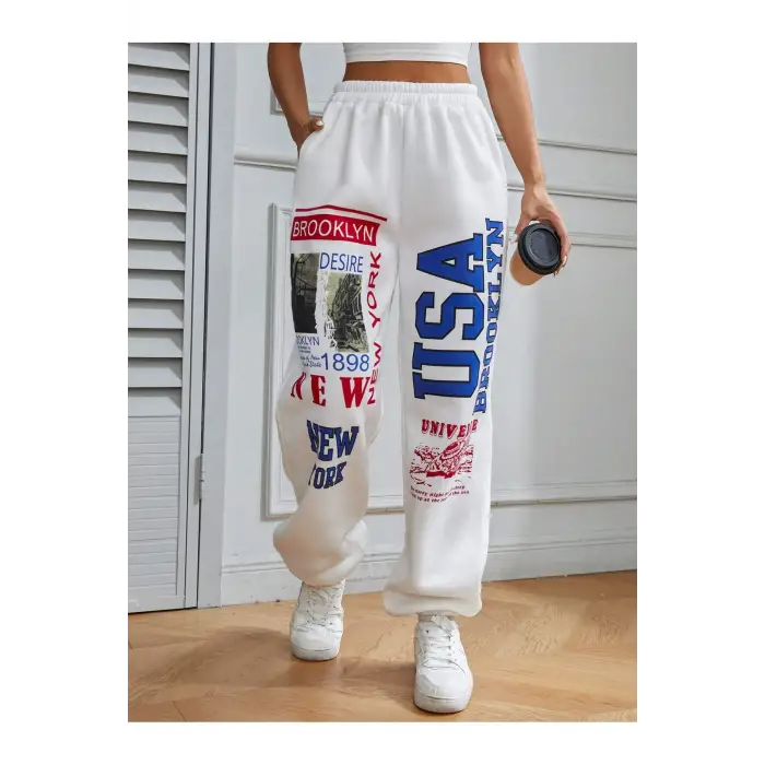 Coolane Letter Graphic Elastic Waist 4 Mevsim Eşofman