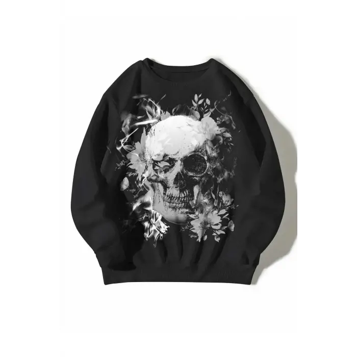 Coolane Skull Print Drop Shoulder Sweatshirt Siyah