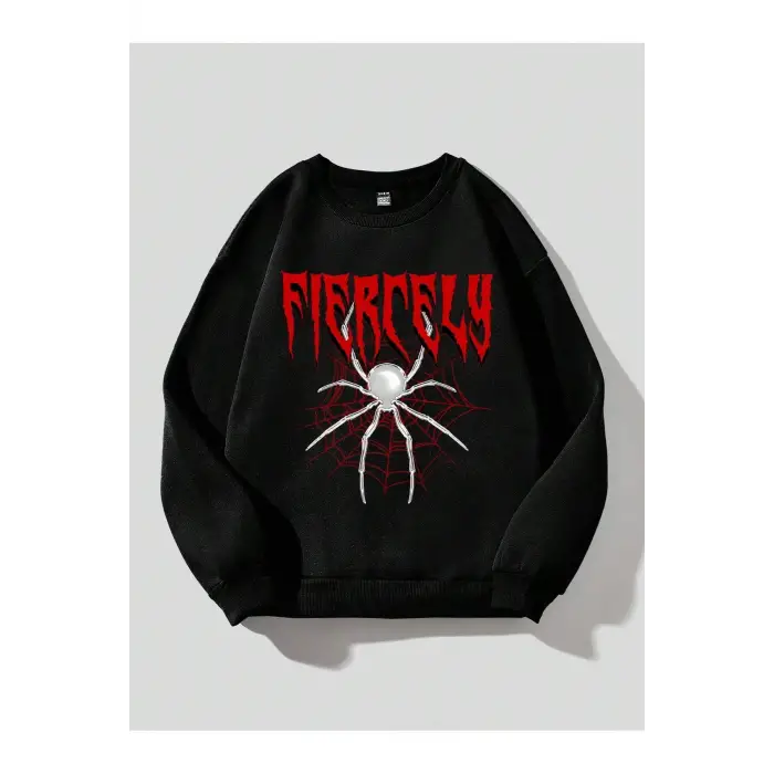 Coolane Spider & Letter Grafikli Termal Astarlı Sweat Siyah
