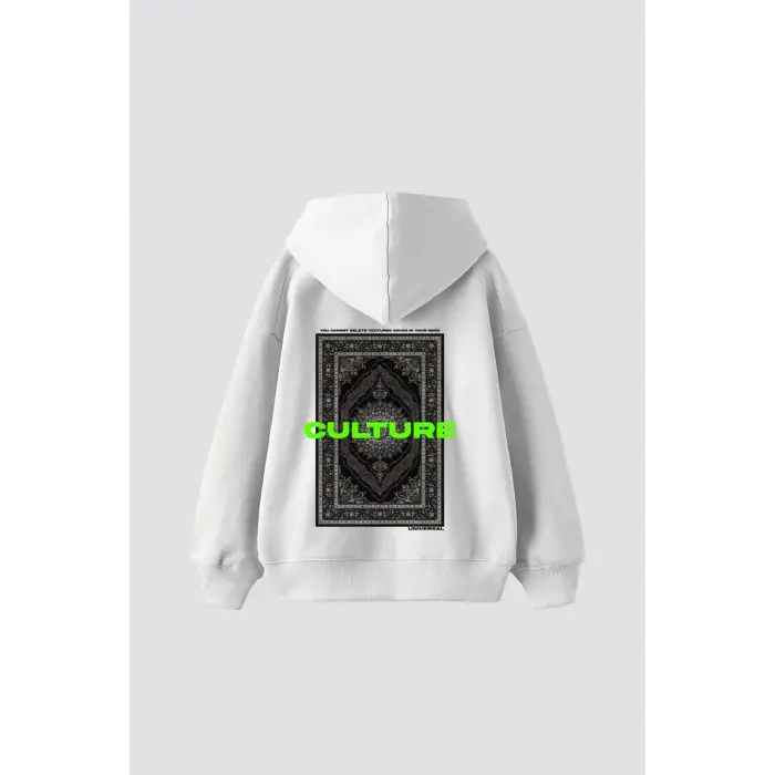 Culture Etnik Baskılı Oversize Unisex Premium Beyaz