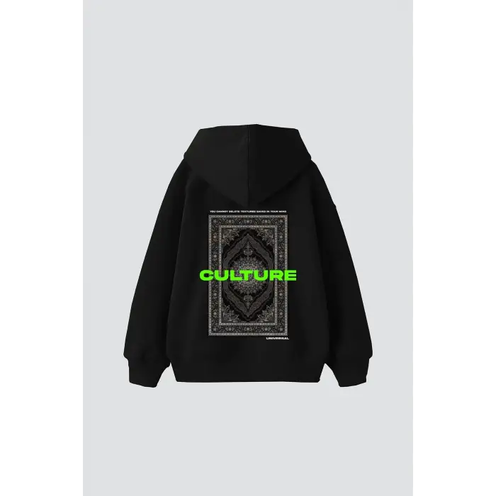Culture Etnik Baskılı Oversize Unisex Premium Siyah