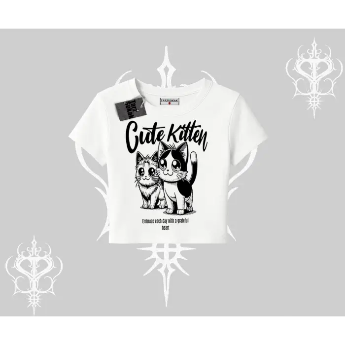 Cute Kitten Yazılı Sevimli Kedi Baskılı Babby Tee Tshirt