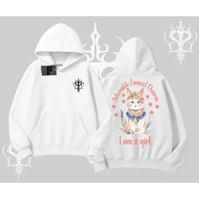 Cute Princess Kedi Tasarımlı Arka Baskılı Kapşonlu Sweatshirt