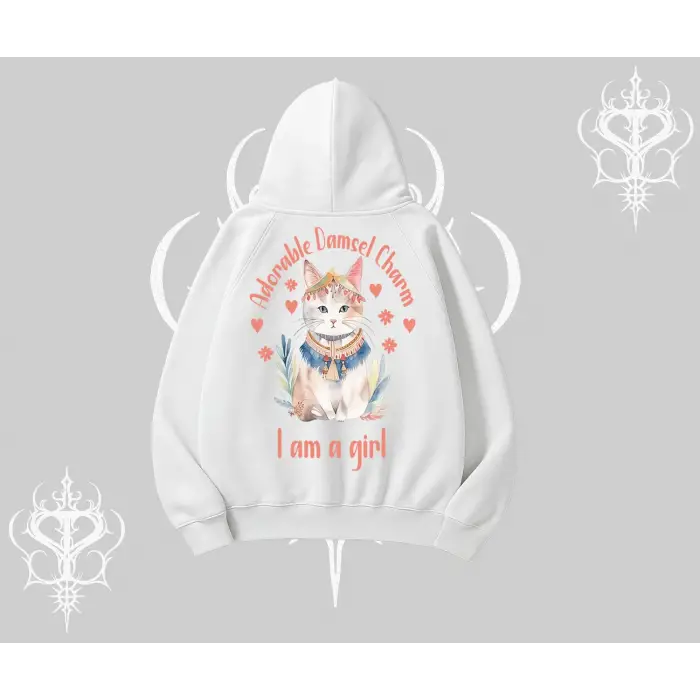 Cute Princess Kedi Tasarımlı Arka Baskılı Kapşonlu Sweatshirt