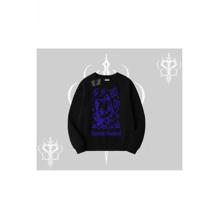Cuteness Overload Kedi Baskılı Biskilet Sweatshirt