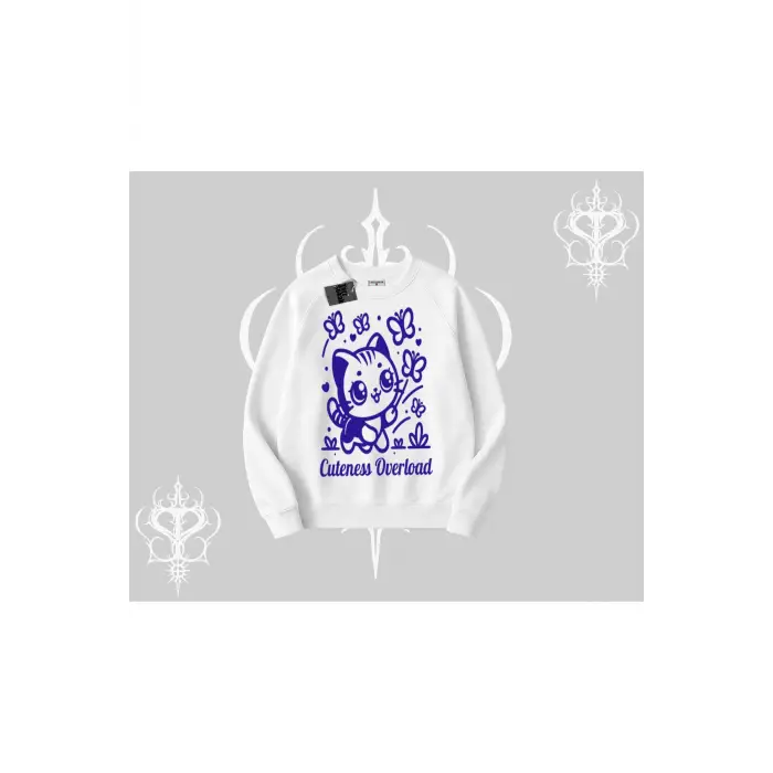 Cuteness Overload Kedi Baskılı Biskilet Sweatshirt