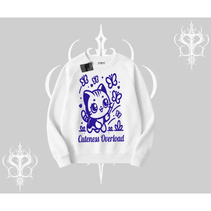Cuteness Overload Kedi Baskılı Biskilet Sweatshirt
