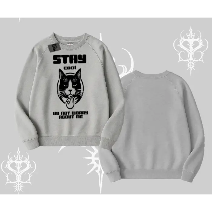 Cuteness Overload Kedi Baskılı Biskilet Sweatshirt