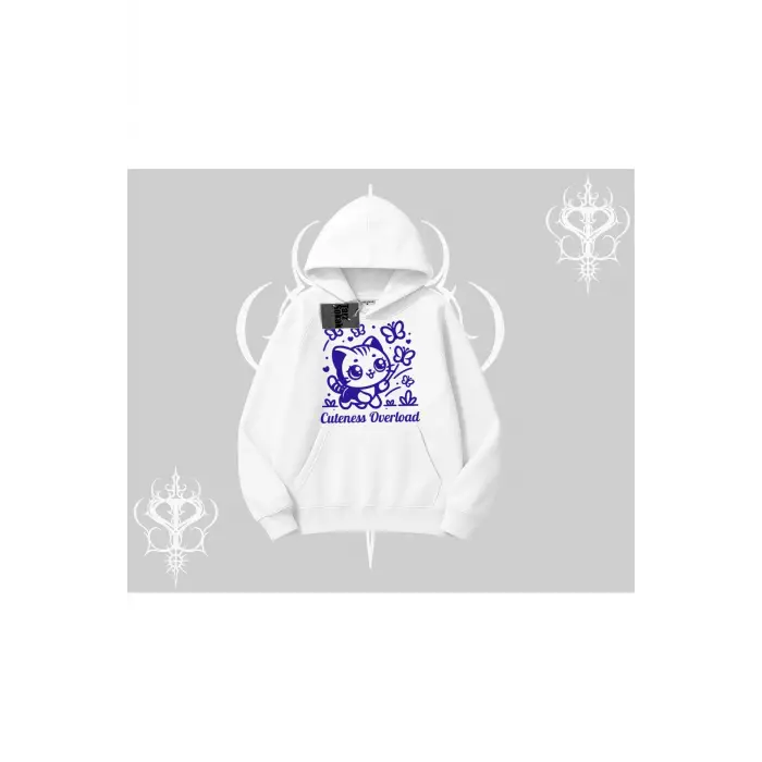 Cuteness Overload Kedi Baskılı Kapşonlu Sweatshirt