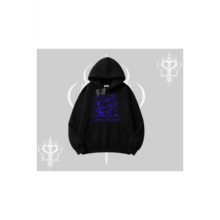 Cuteness Overload Kedi Baskılı Kapşonlu Sweatshirt
