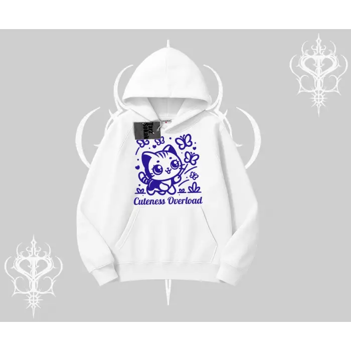 Cuteness Overload Kedi Baskılı Kapşonlu Sweatshirt