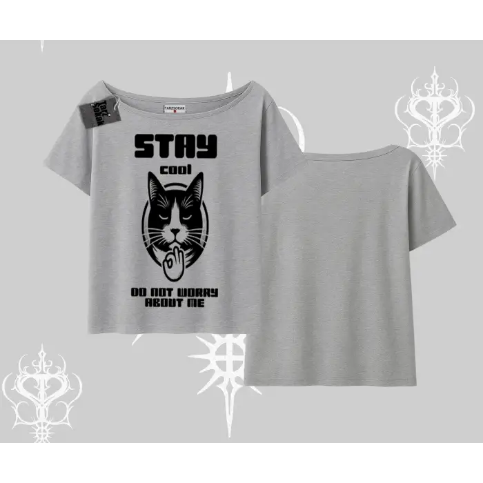 Cuteness Overload Kedi Baskılı Kayık Yaka Tshirt