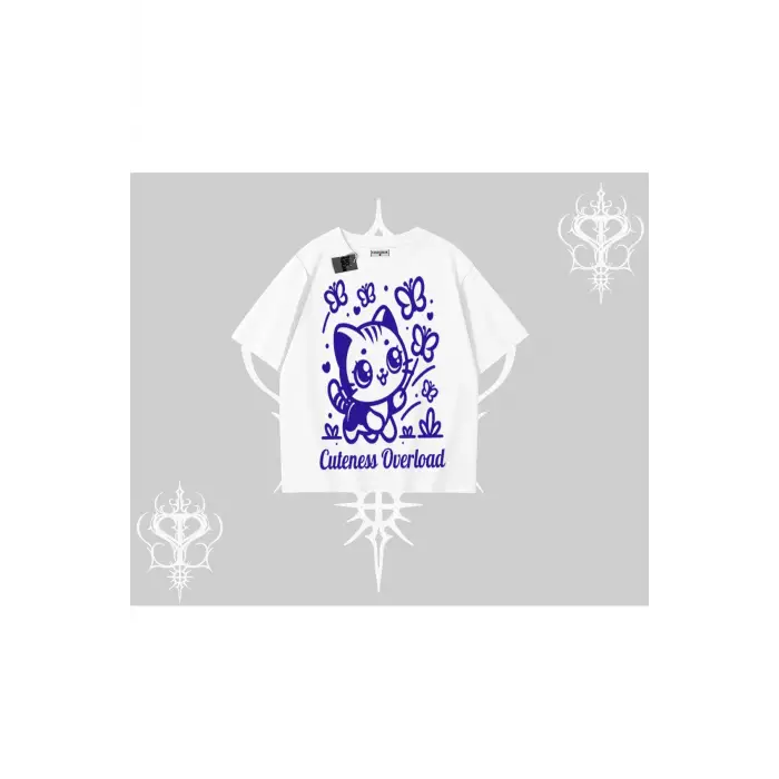 Cuteness Overload Kedi Baskılı Oversize Tshirt