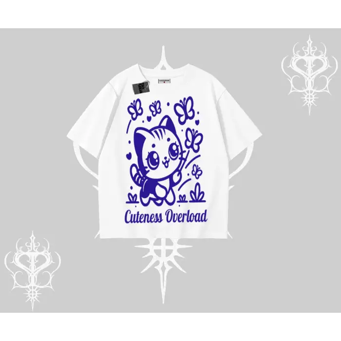 Cuteness Overload Kedi Baskılı Oversize Tshirt