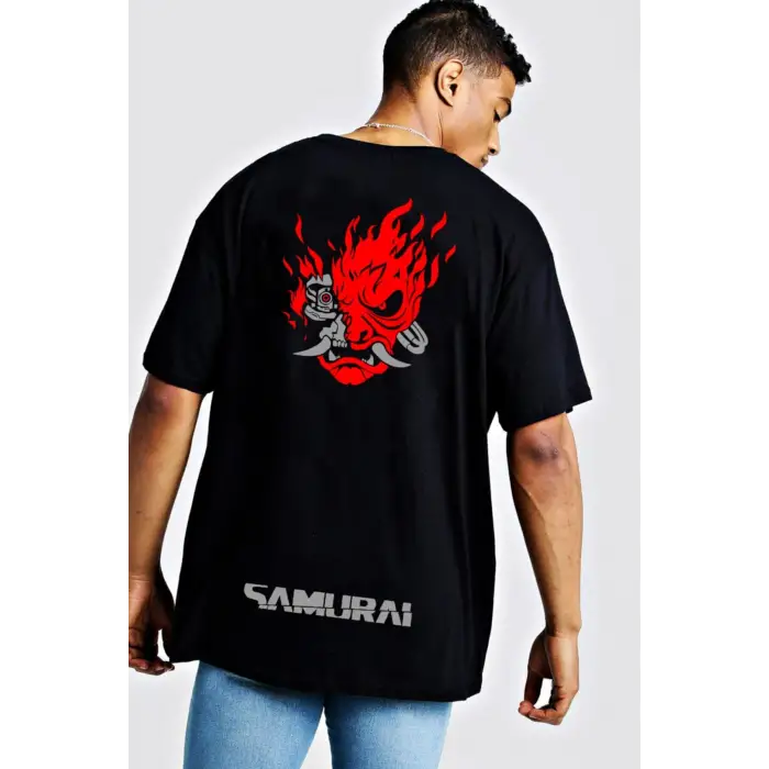 Cyberpunk 2077 Samurai Oversize Sırt Baskılı Siyah Tişört