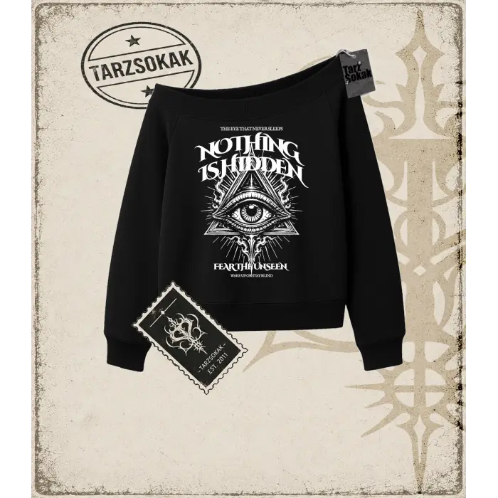 DARK OCCULT FRONT Kadın Kayık Yaka Sweatshirt