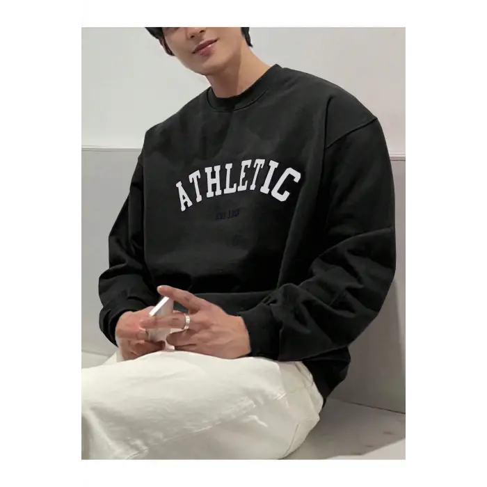 DAZY Letter Graphic Drop Shoulder Sweatshirt Siyah