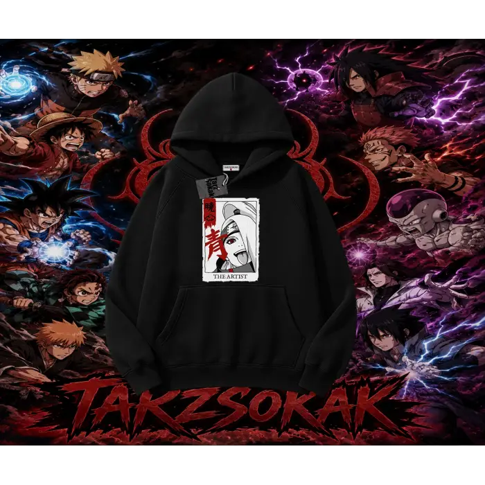 Deidara Naruto Anime Karakteri Oversize Unisex Kapşonlu Sweatshirt Beyaz