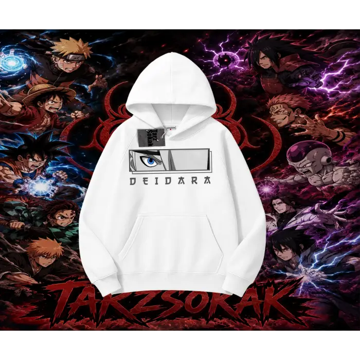 Deidara Naruto Anime Karakteri Oversize Unisex Kapşonlu Sweatshirt Beyaz