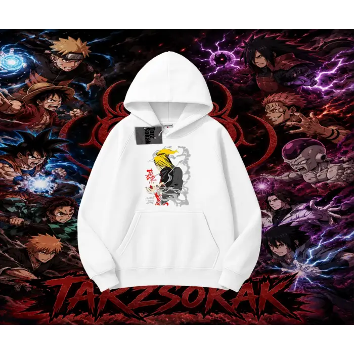 Deidara Naruto Anime Karakteri Oversize Unisex Kapşonlu Sweatshirt Beyaz