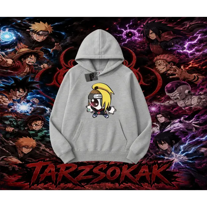 Deidara Naruto Anime Karakteri Oversize Unisex Kapşonlu Sweatshirt Beyaz