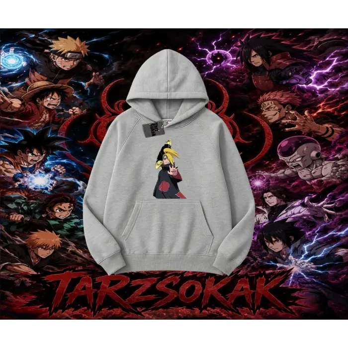 Deidara Naruto Anime Karakteri Oversize Unisex Kapşonlu Sweatshirt Beyaz
