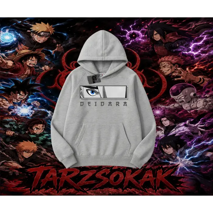 Deidara Naruto Anime Karakteri Oversize Unisex Kapşonlu Sweatshirt Beyaz