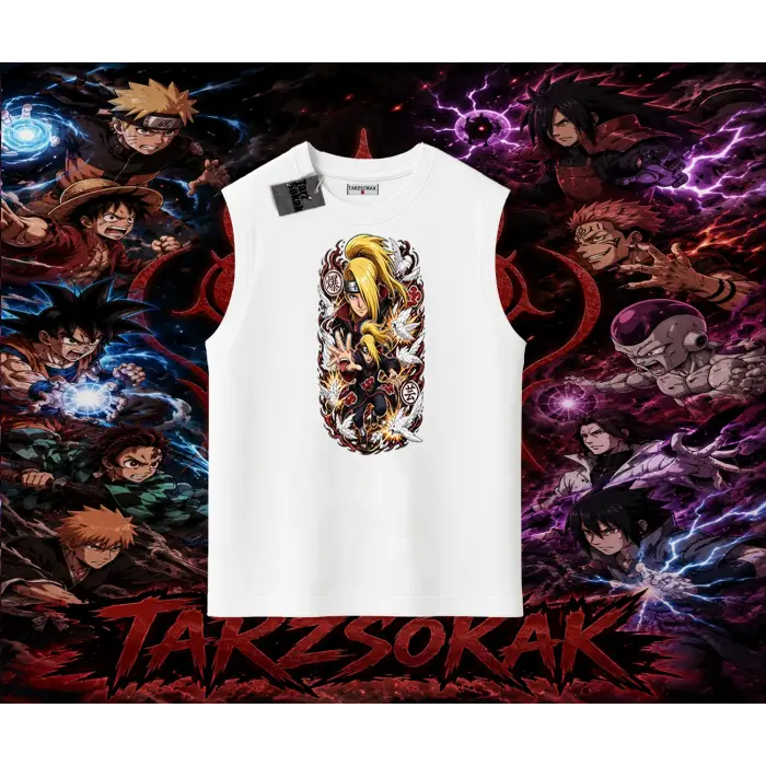 Deidara Naruto Anime Karakteri Oversize Unisex Kolsuz Tişört Beyaz