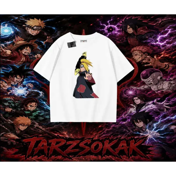 Deidara Naruto Anime Karakteri Oversize Unisex Tişört Beyaz