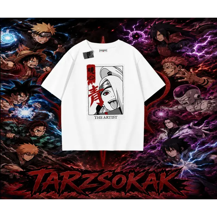 Deidara Naruto Anime Karakteri Oversize Unisex Tişört Beyaz