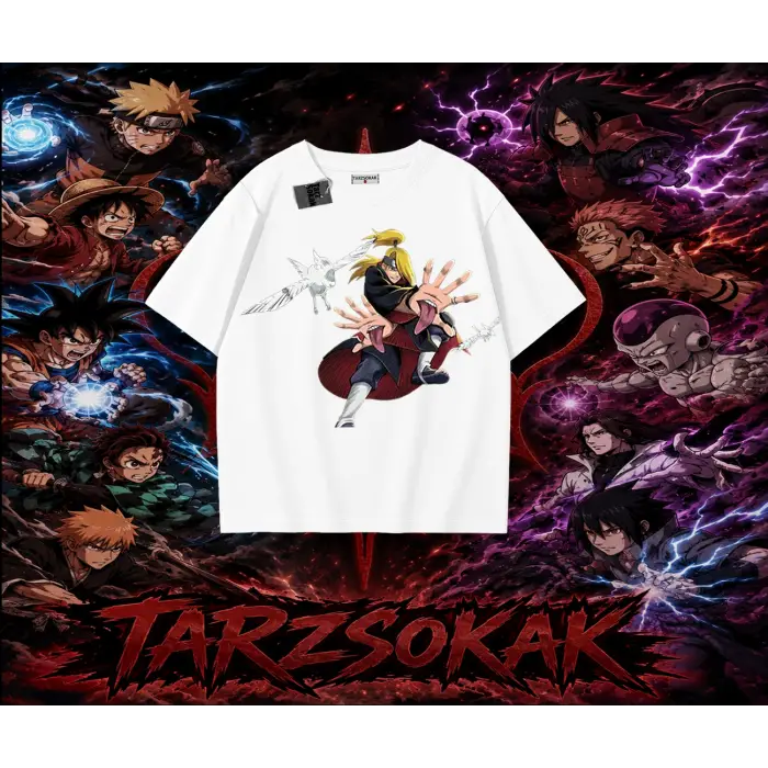 Deidara Naruto Anime Karakteri Oversize Unisex Tişört Beyaz