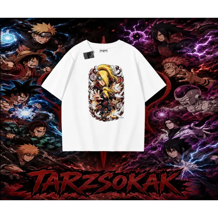 Deidara Naruto Anime Karakteri Oversize Unisex Tişört Beyaz