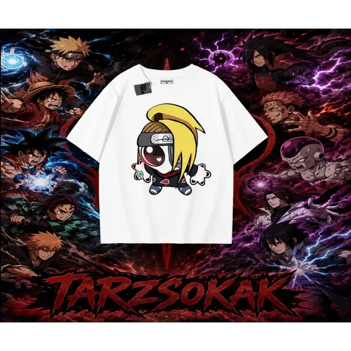 Deidara Naruto Anime Karakteri Oversize Unisex Tişört Beyaz