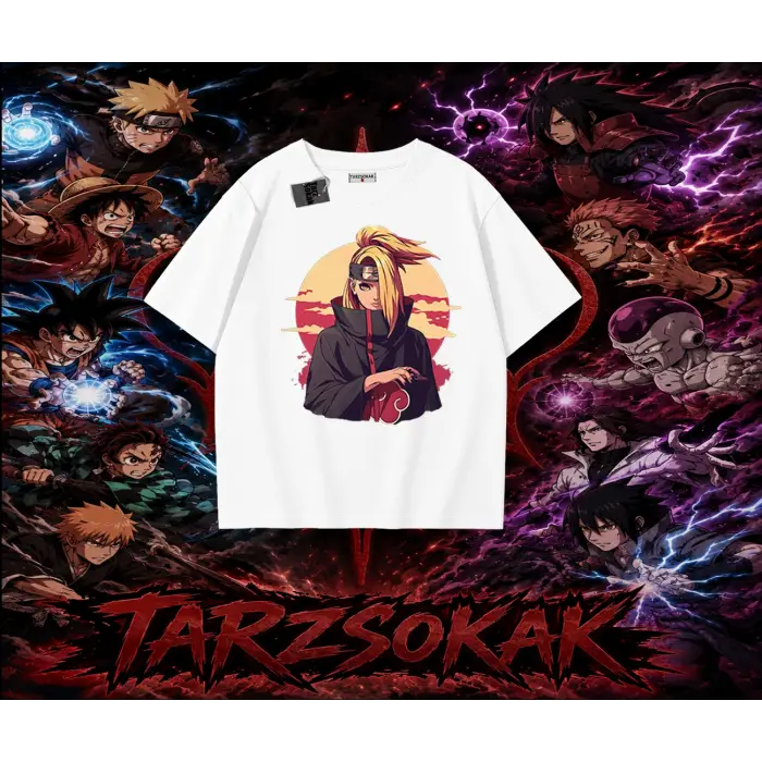 Deidara Naruto Anime Karakteri Oversize Unisex Tişört Beyaz
