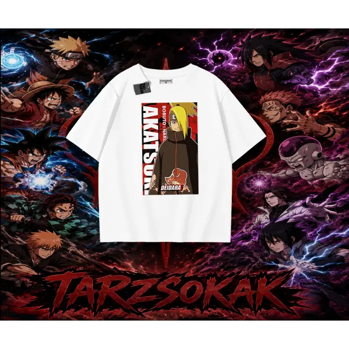 Deidara Naruto Anime Karakteri Oversize Unisex Tişört Beyaz