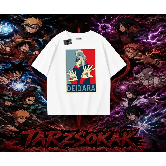 Deidara Naruto Anime Karakteri Oversize Unisex Tişört Beyaz