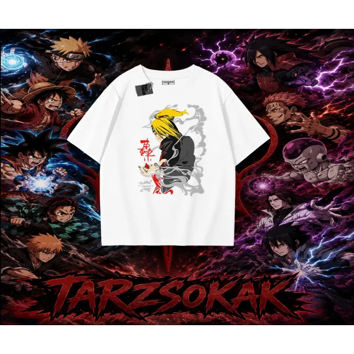 Deidara Naruto Anime Karakteri Oversize Unisex Tişört Beyaz