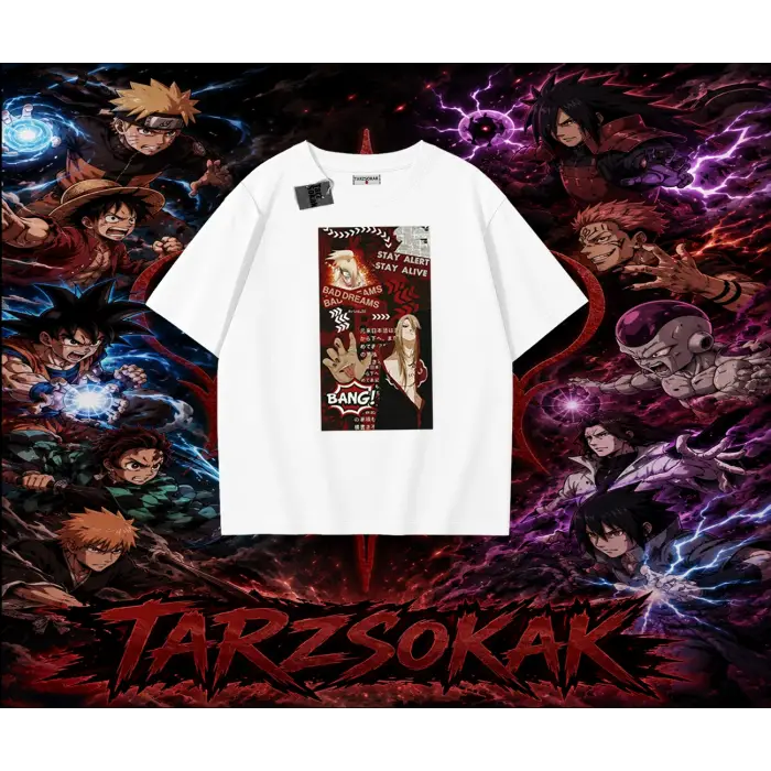 Deidara Naruto Anime Karakteri Oversize Unisex Tişört Beyaz