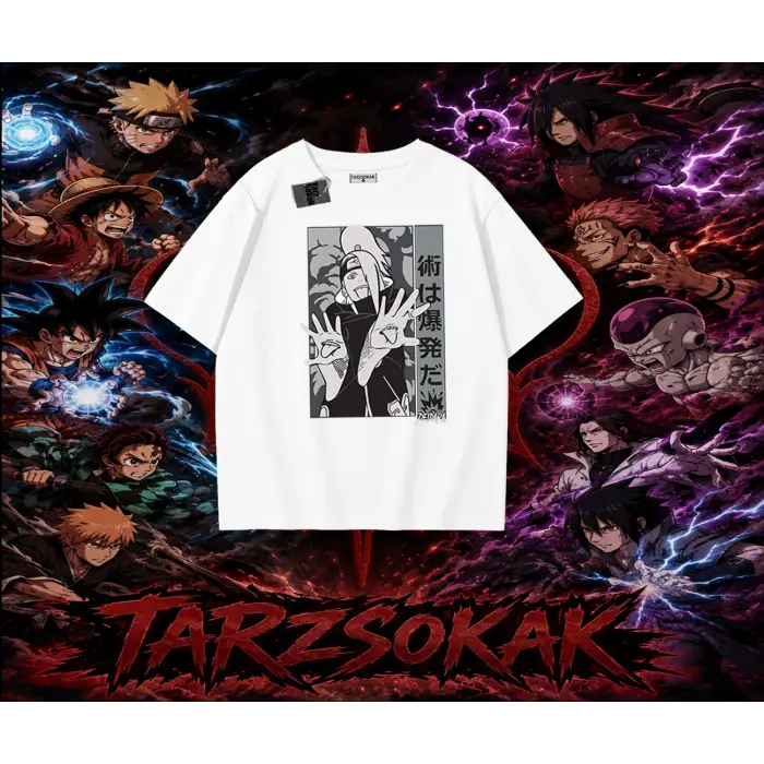 Deidara Naruto Anime Karakteri Oversize Unisex Tişört Beyaz