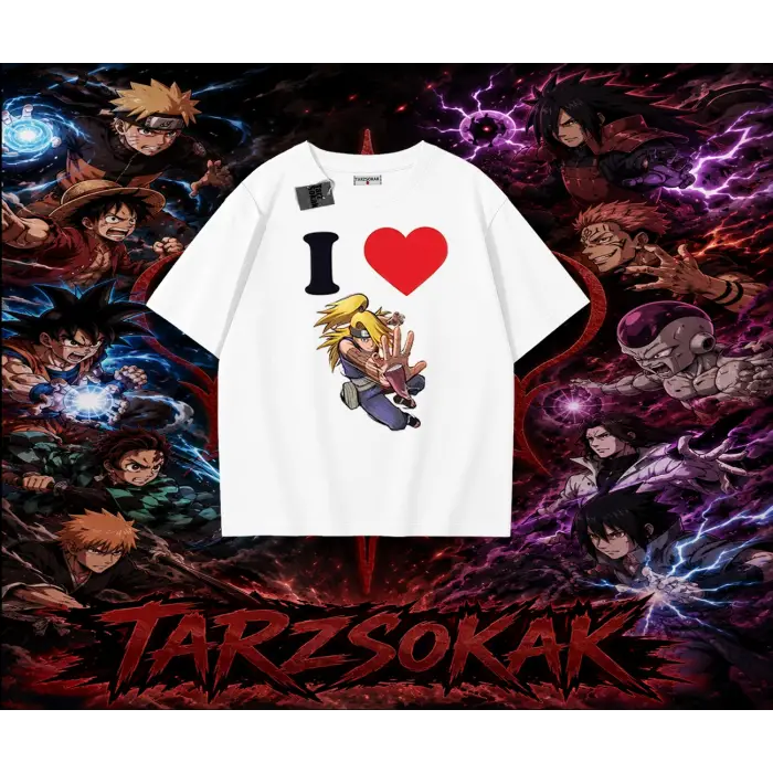 Deidara Naruto Anime Karakteri Oversize Unisex Tişört Beyaz