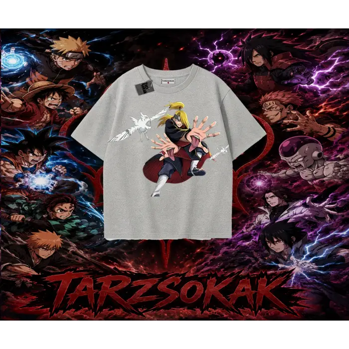 Deidara Naruto Anime Karakteri Oversize Unisex Tişört Beyaz