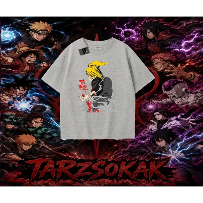 Deidara Naruto Anime Karakteri Oversize Unisex Tişört Beyaz