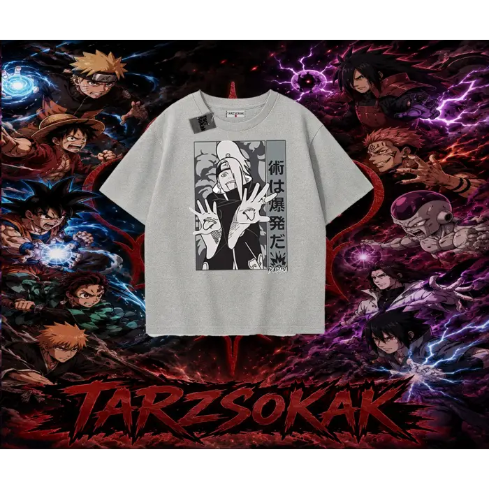 Deidara Naruto Anime Karakteri Oversize Unisex Tişört Beyaz