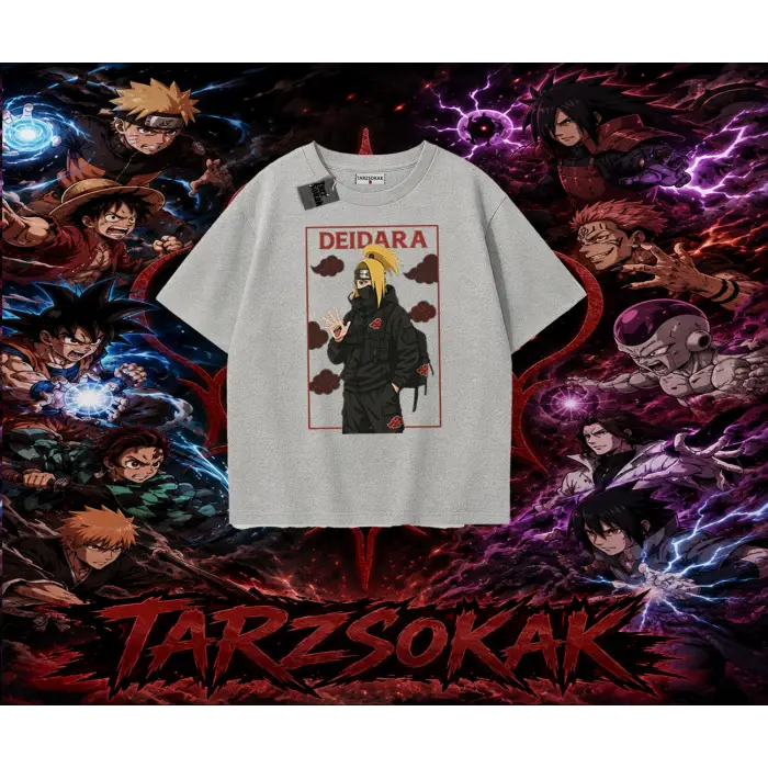 Deidara Naruto Anime Karakteri Oversize Unisex Tişört Beyaz