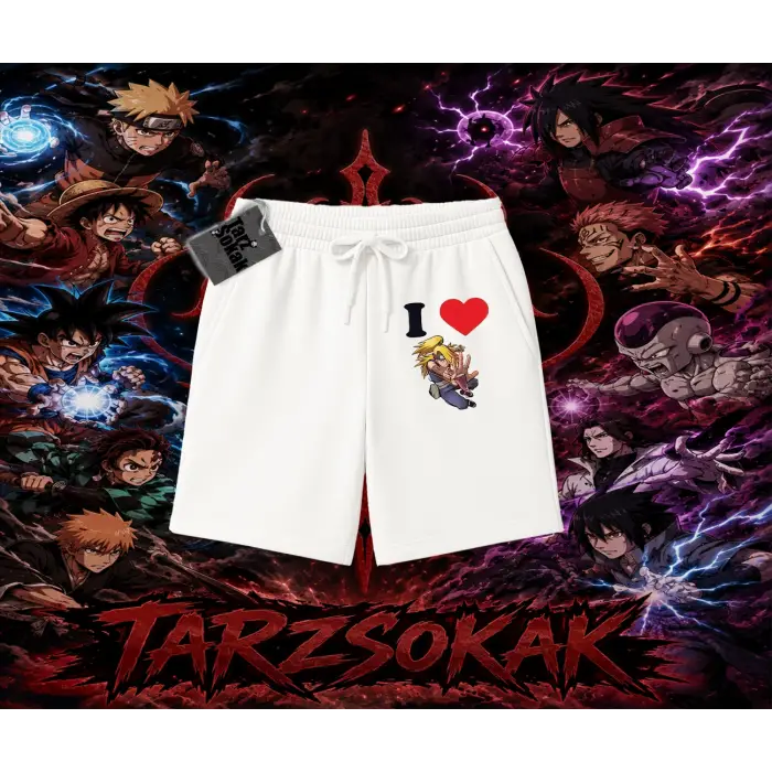 Deidara Naruto Anime Karakteri Unisex Şort Beyaz