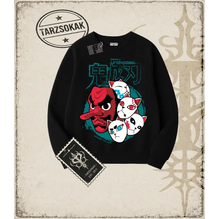 Demon Slayer Anime Baskılı Oversize Unisex Bisiklet Yaka Sweatshirt