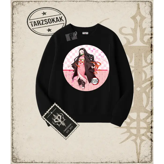Demon Slayer Anime Baskılı Oversize Unisex Bisiklet Yaka Sweatshirt