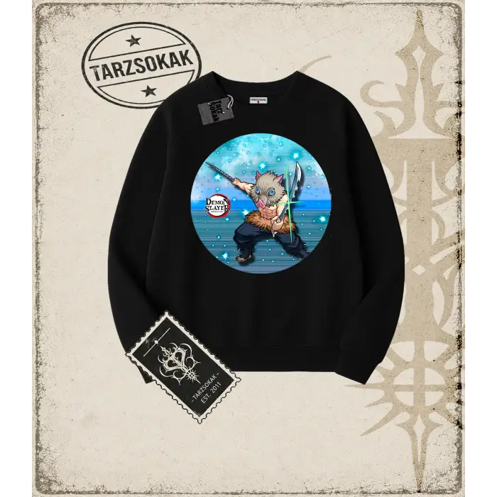 Demon Slayer Anime Baskılı Oversize Unisex Bisiklet Yaka Sweatshirt