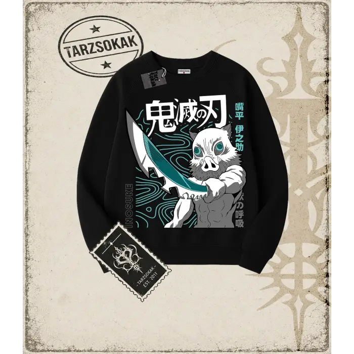 Demon Slayer Anime Baskılı Oversize Unisex Bisiklet Yaka Sweatshirt