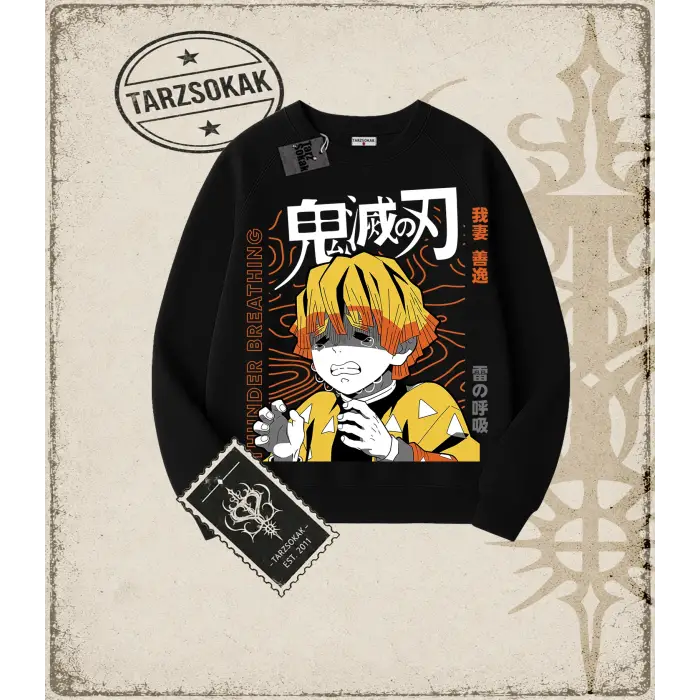 Demon Slayer Anime Baskılı Oversize Unisex Bisiklet Yaka Sweatshirt
